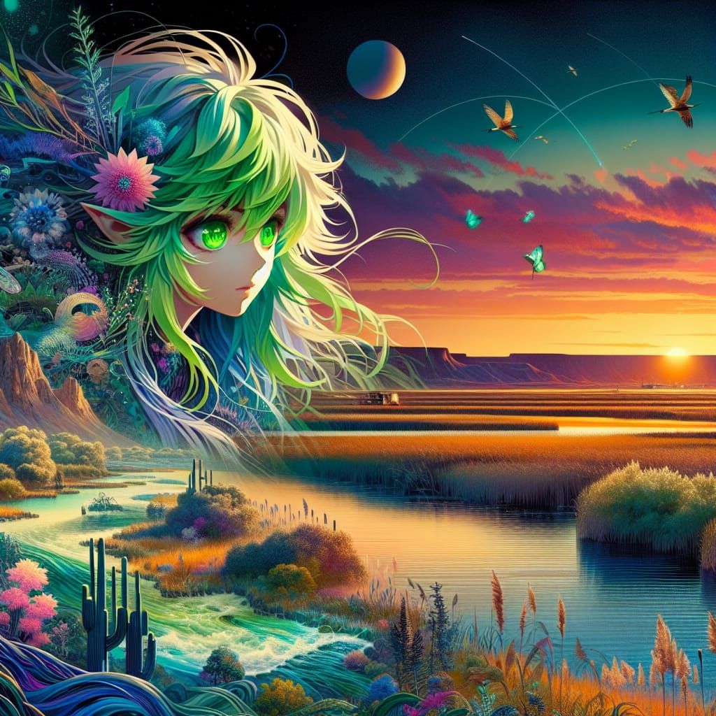 Anime Dryad at Sunset: Fantasy Concept Art