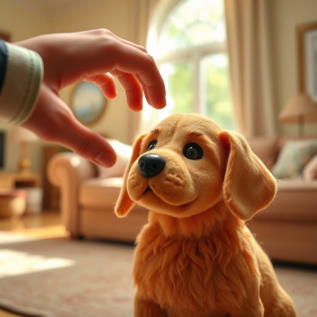 Adorable Felt Golden Retriever Puppy in Sunny Living Room