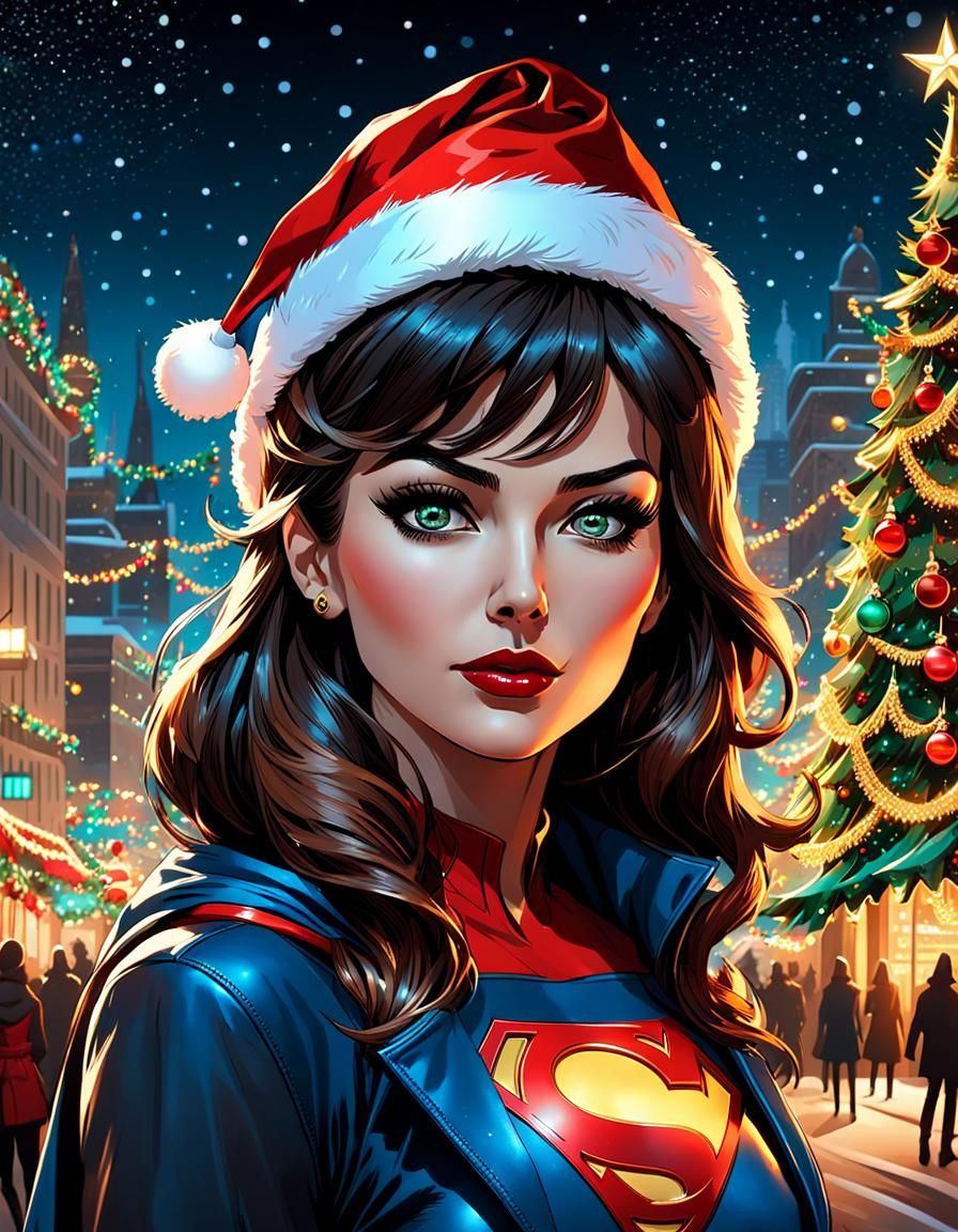 Super Girl Christmas Portrait in Underground Comic Style