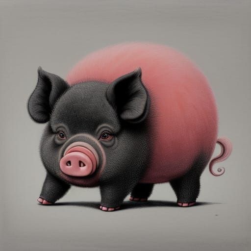Surreal Peach Pig Fusion in Dark Charcoal