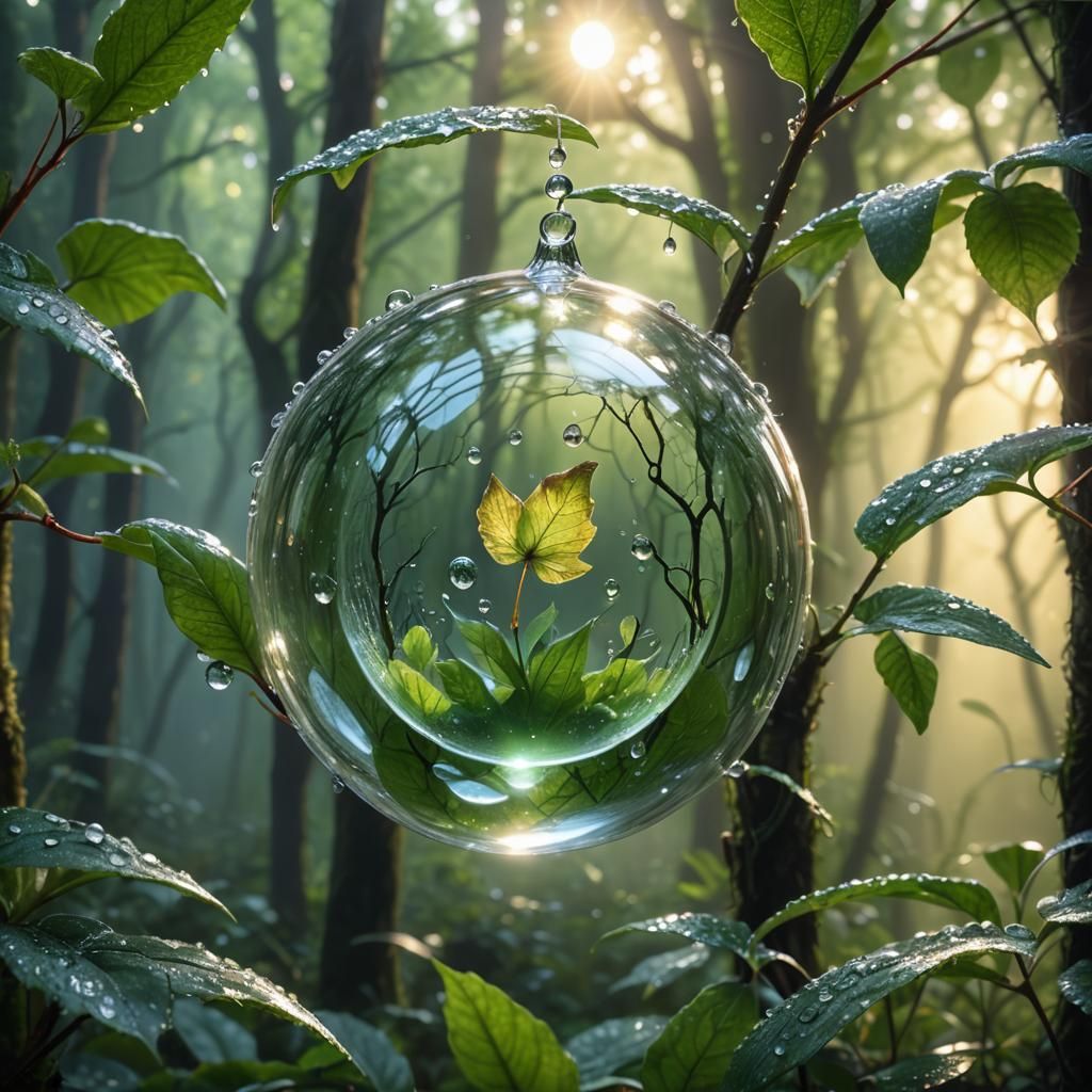 Fairy Trapped in Dew Drop: Hyperrealistic Fantasy Art