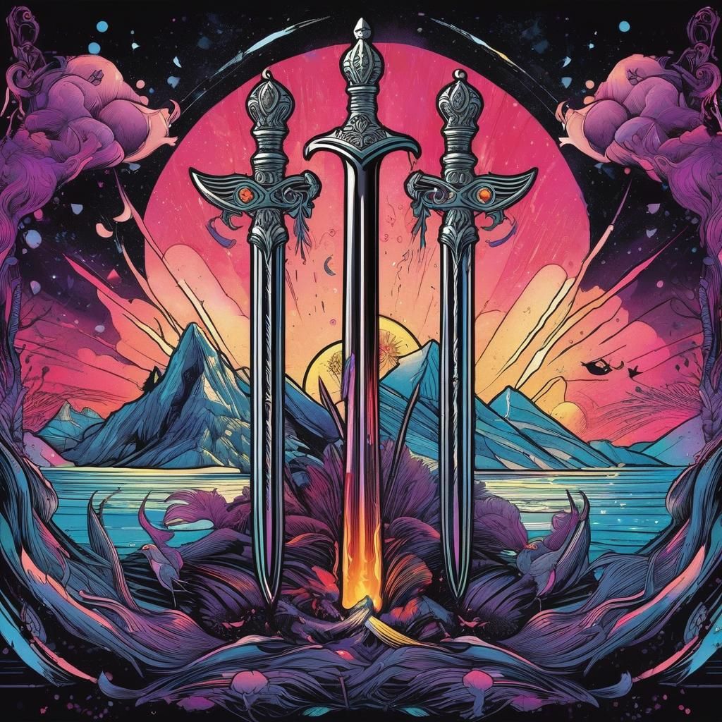 3 of Swords Tarot Card in Fantasy Splash Art