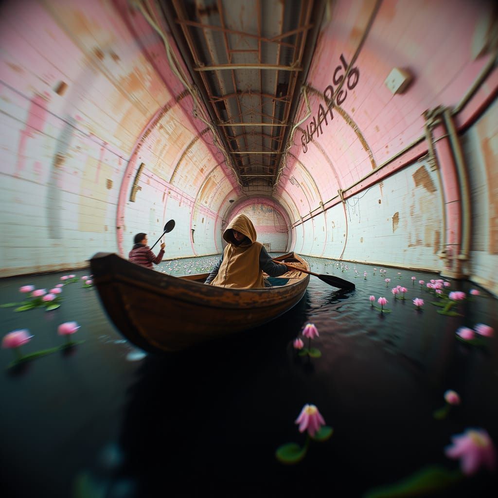 Psychedelic Stoner Art: Hooded Figure Navigates Post-Apocaly...