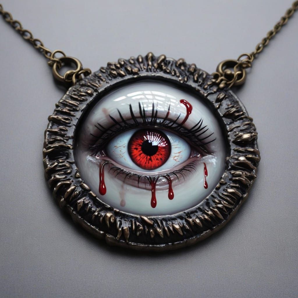 Photorealistic bleeding eyes dripping necklace