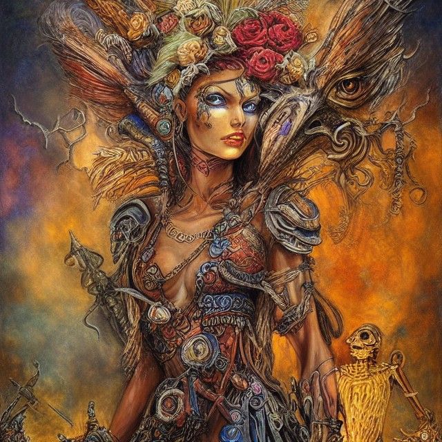 Warrior Goddess with Skeletons in Fantasy Style