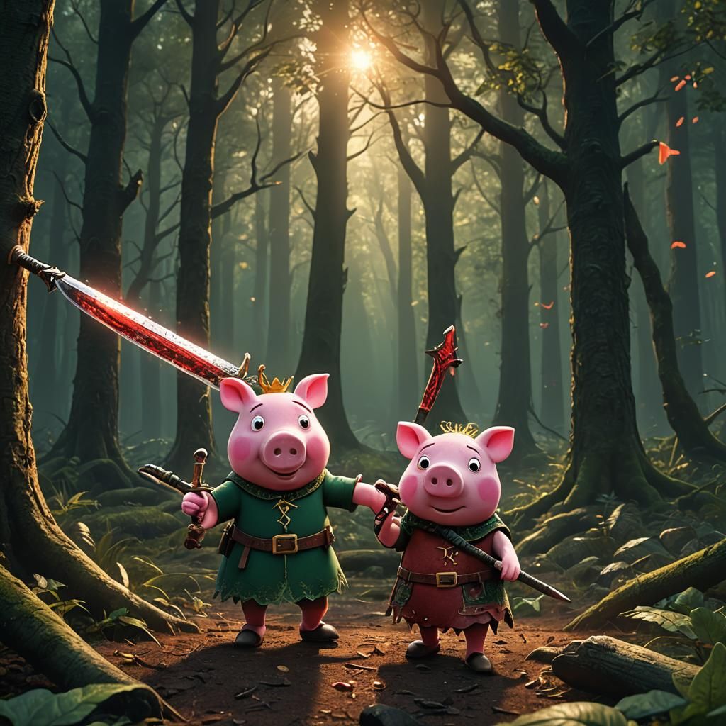 Pepa Pig Killer in Dark Fantasy Forest