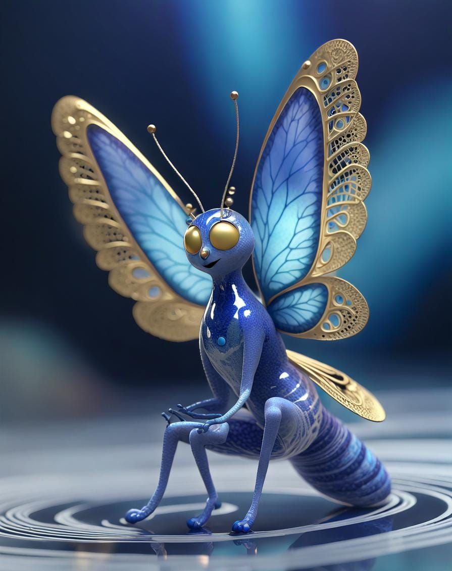 Diaphanous Colugo with Gilt Lacewing Wings