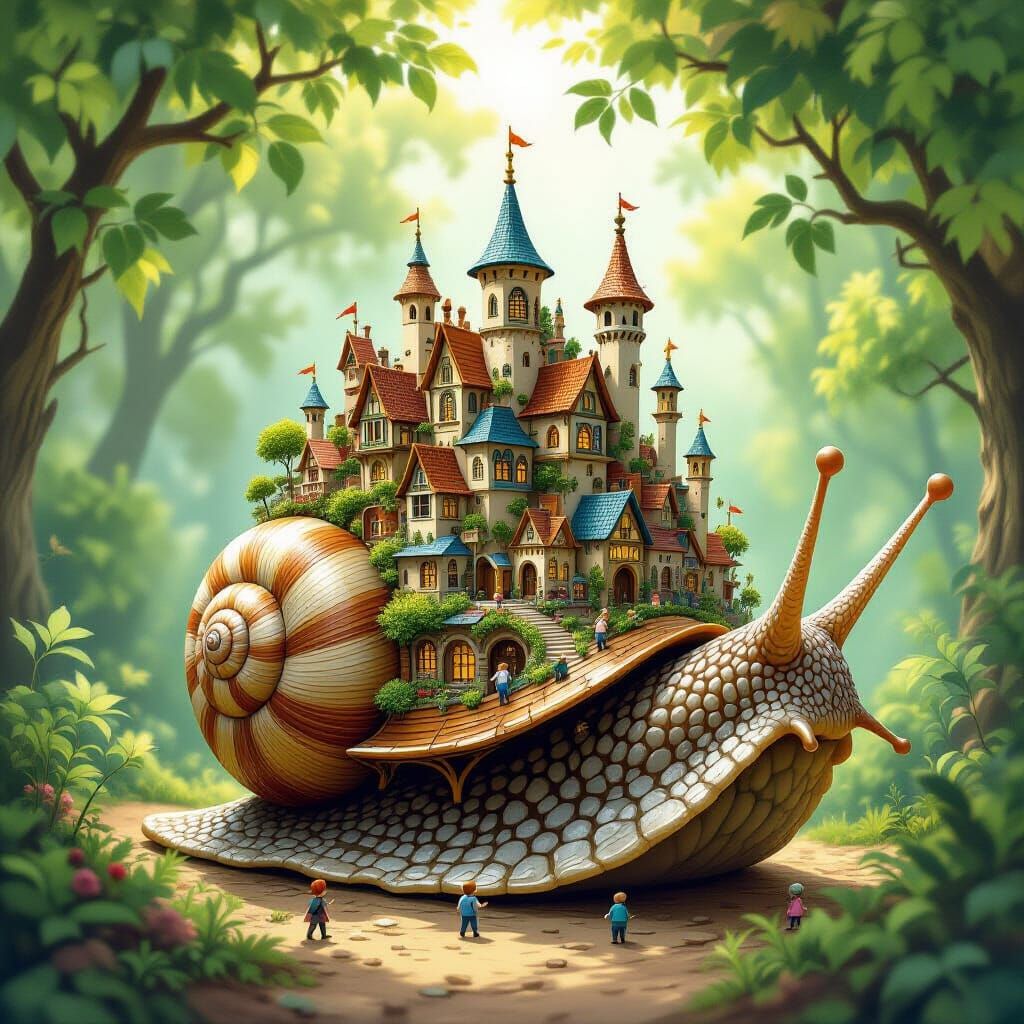 Miniature City on Giant Snail Shell