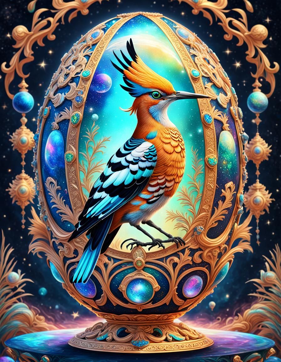 Hoopoe Bird as Faberge Egg in Astral Style