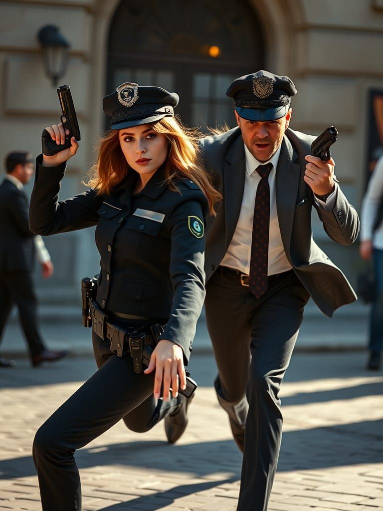 French Policewoman and Male Thief in Hilarious Comedy Scene
