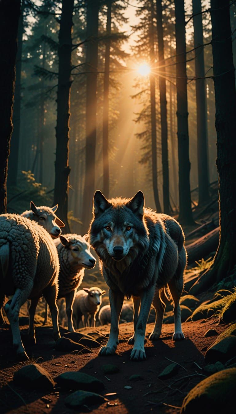 Epic Disney Pixar-Style Wolf Attack in Warm Orange Hues