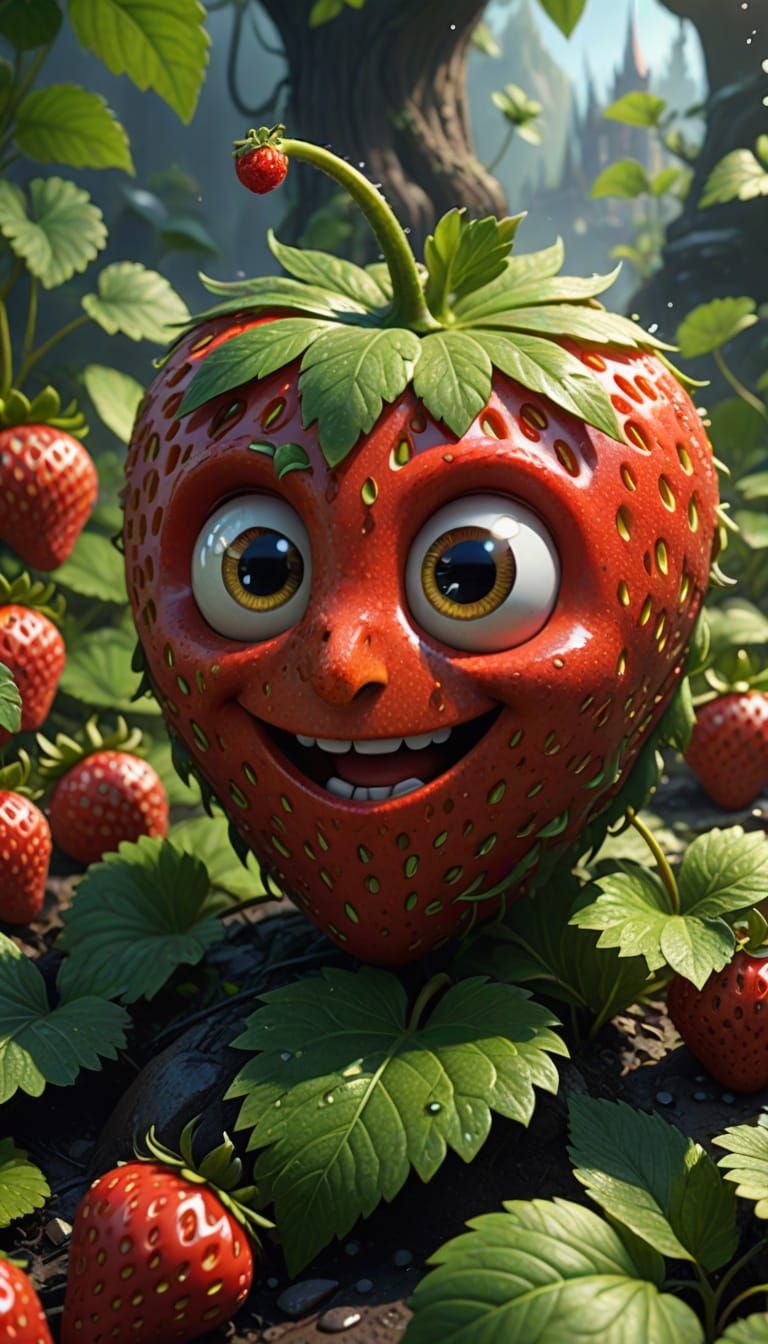 Vibrant Strawberry Sprite in Whimsical 3D Style