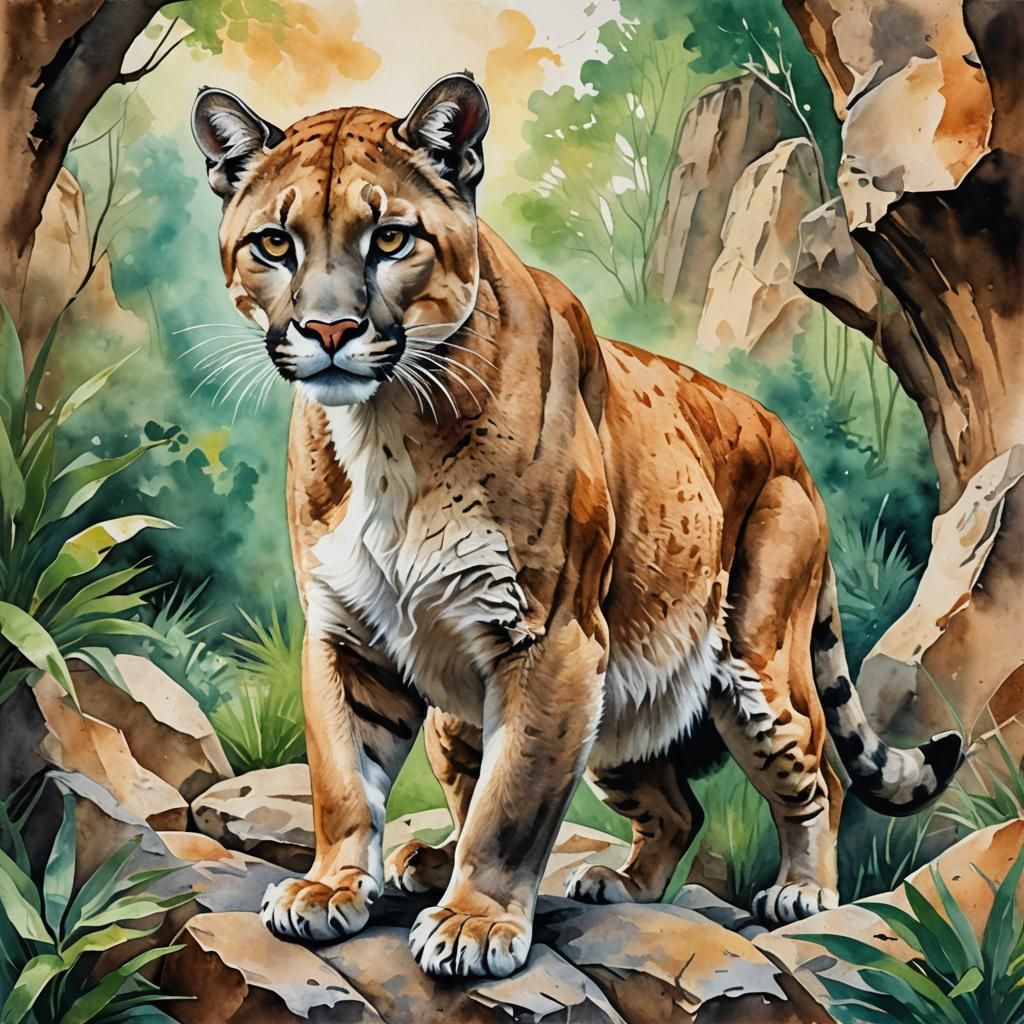 Puma in Gouache Style Impressionist Masterpiece