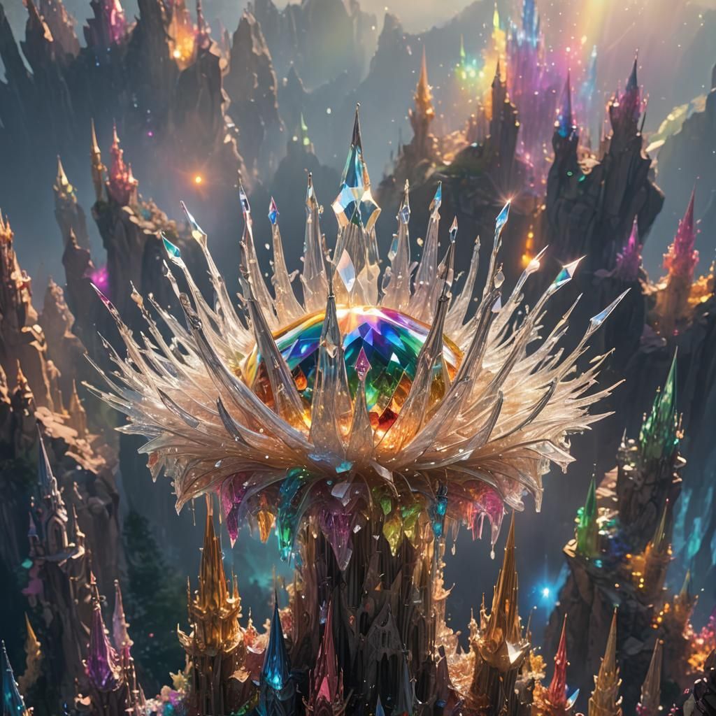Floating Crystal Crown with Rainbow Light Display