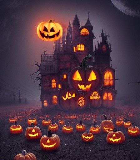 Pumpkin City Halloween Dystopia in Biopunk Horror Style