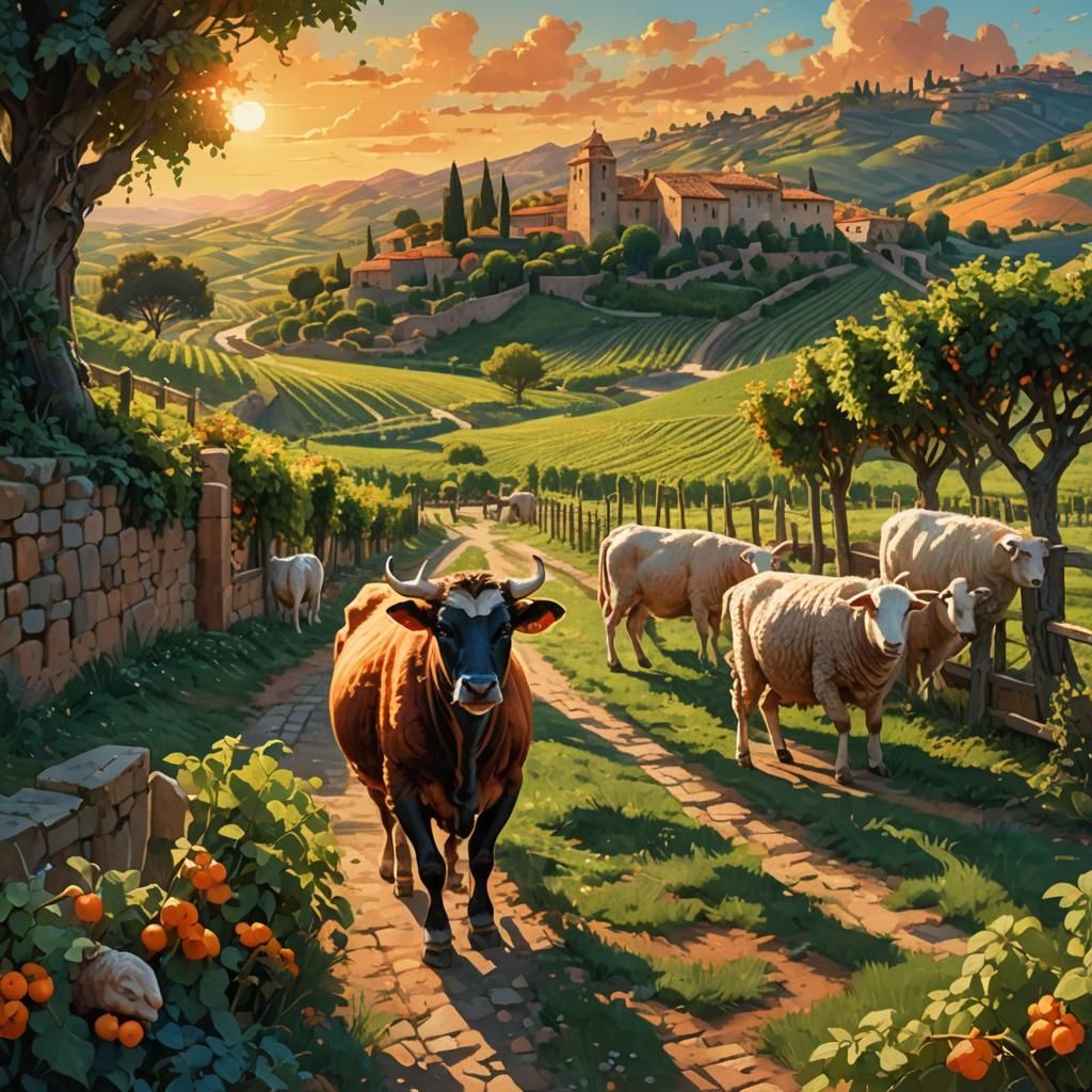 Animals in Spanish Vineyard: Fantasy Matte Painting
