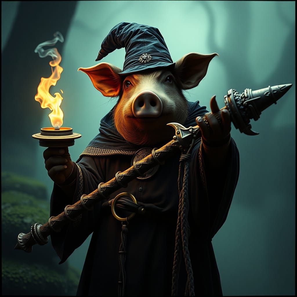 Hog Warlock in Dark Fantasy World: Cinematic Film Still