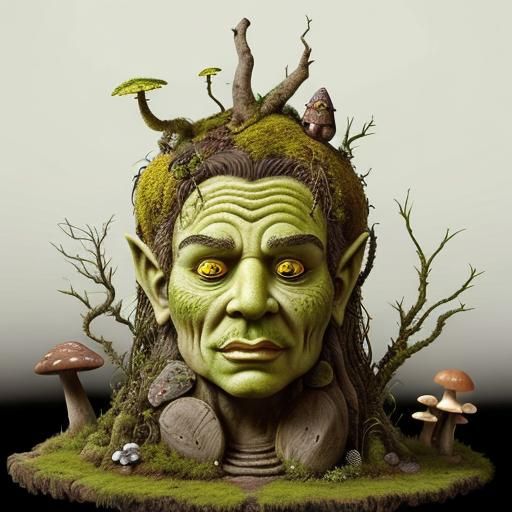 Surreal Stone Face Monument in Fantasy Forest