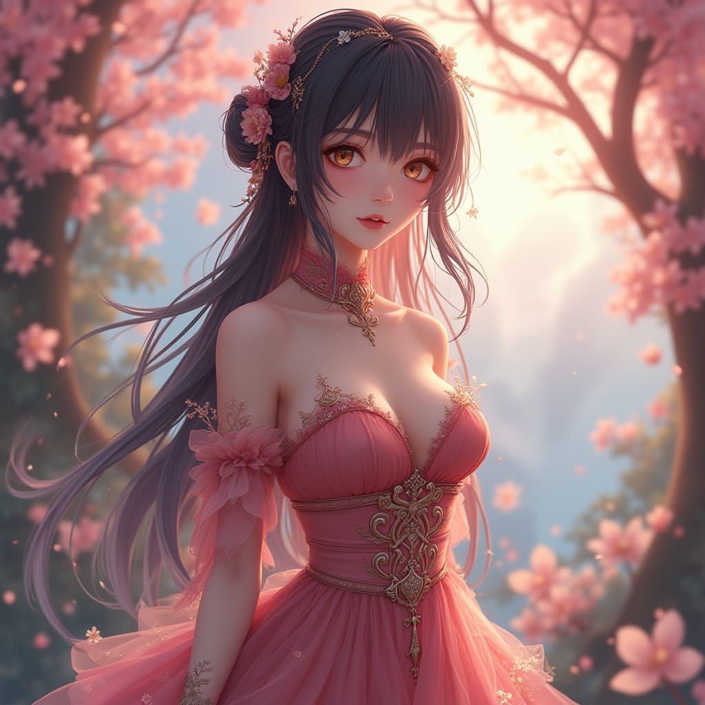 Anime Woman in Elegant Outfit: 8k Vray Tracing