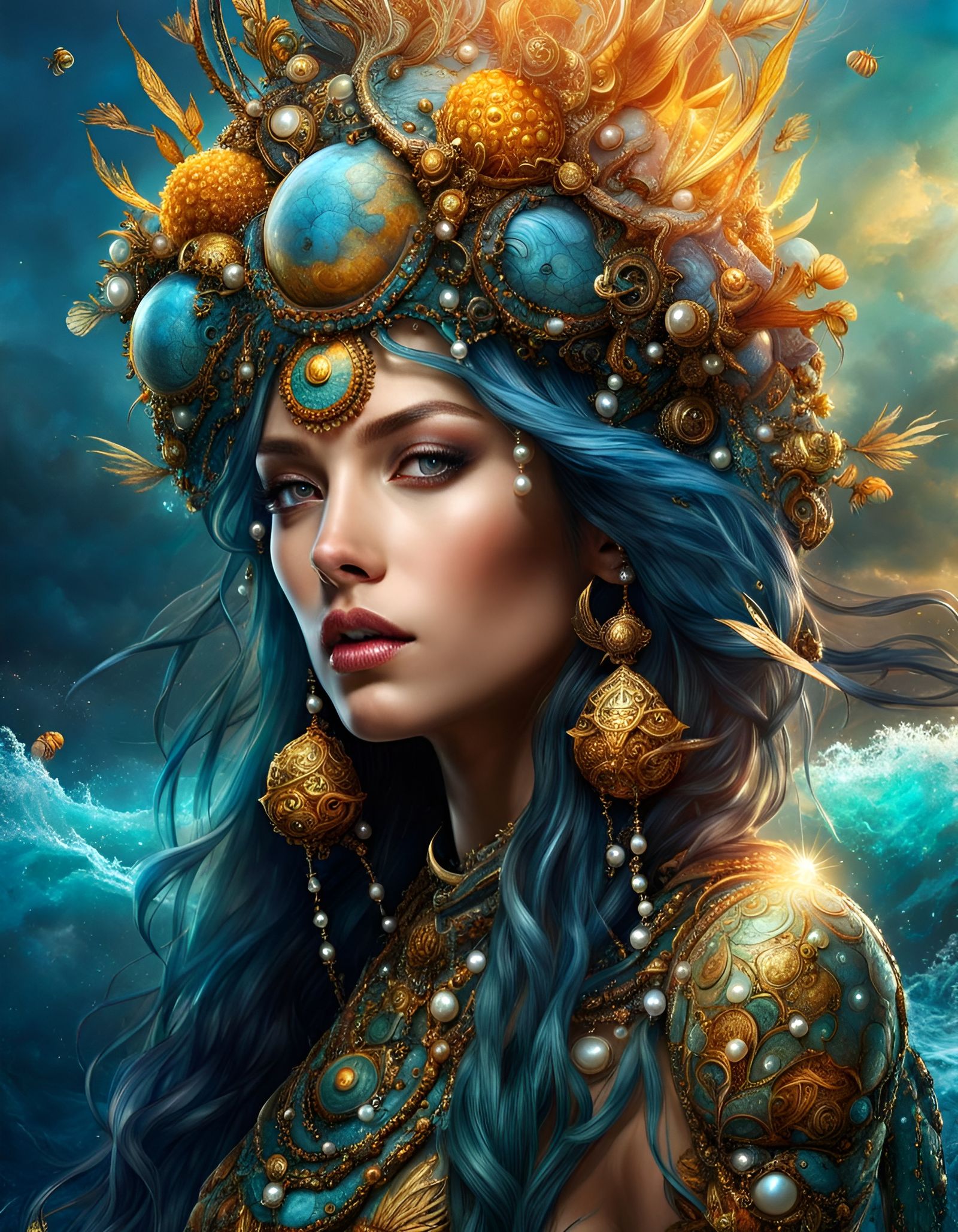 Aquatic Witch Mage with Pearls and Barnacles