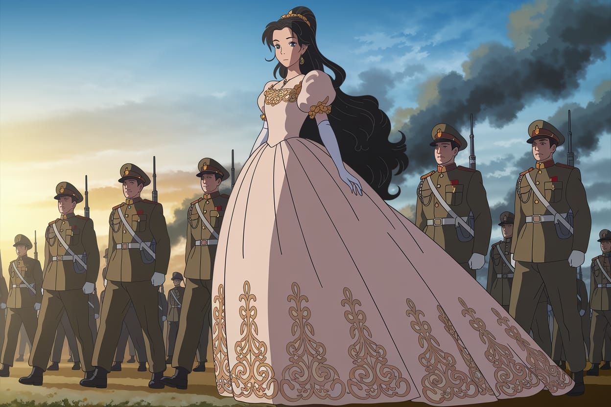 Anime Princess of War Amidst Wartime Sunset