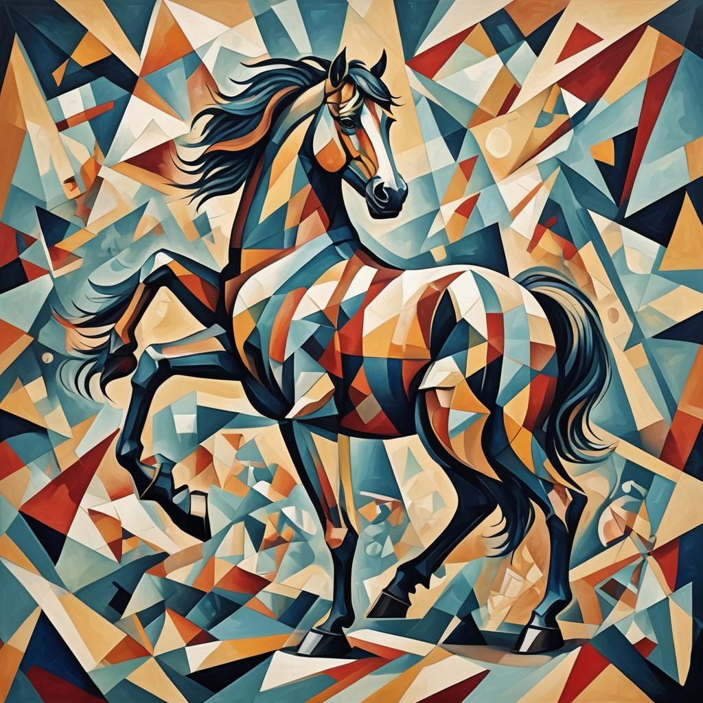 Geometric Horse Oil Painting in Cubist Style