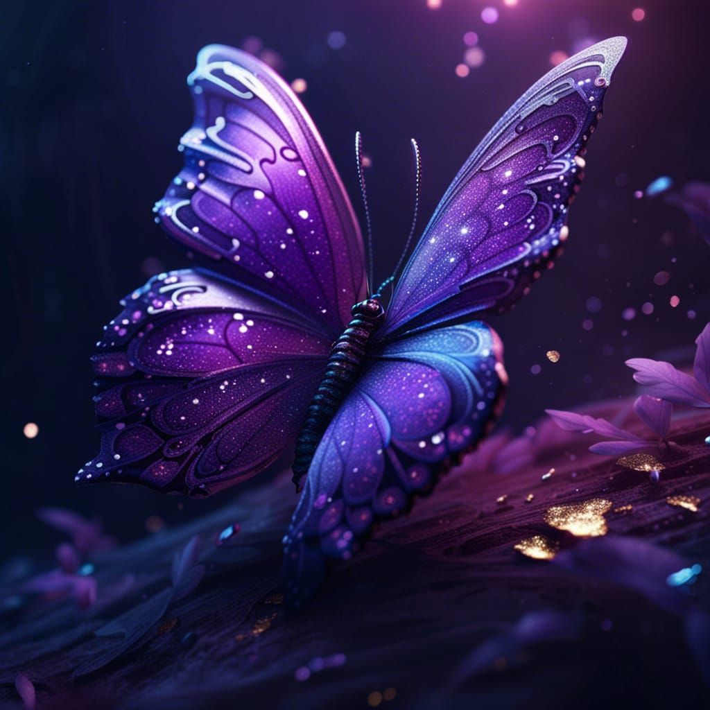 Glittering Purple Butterfly Concept Art in 8k