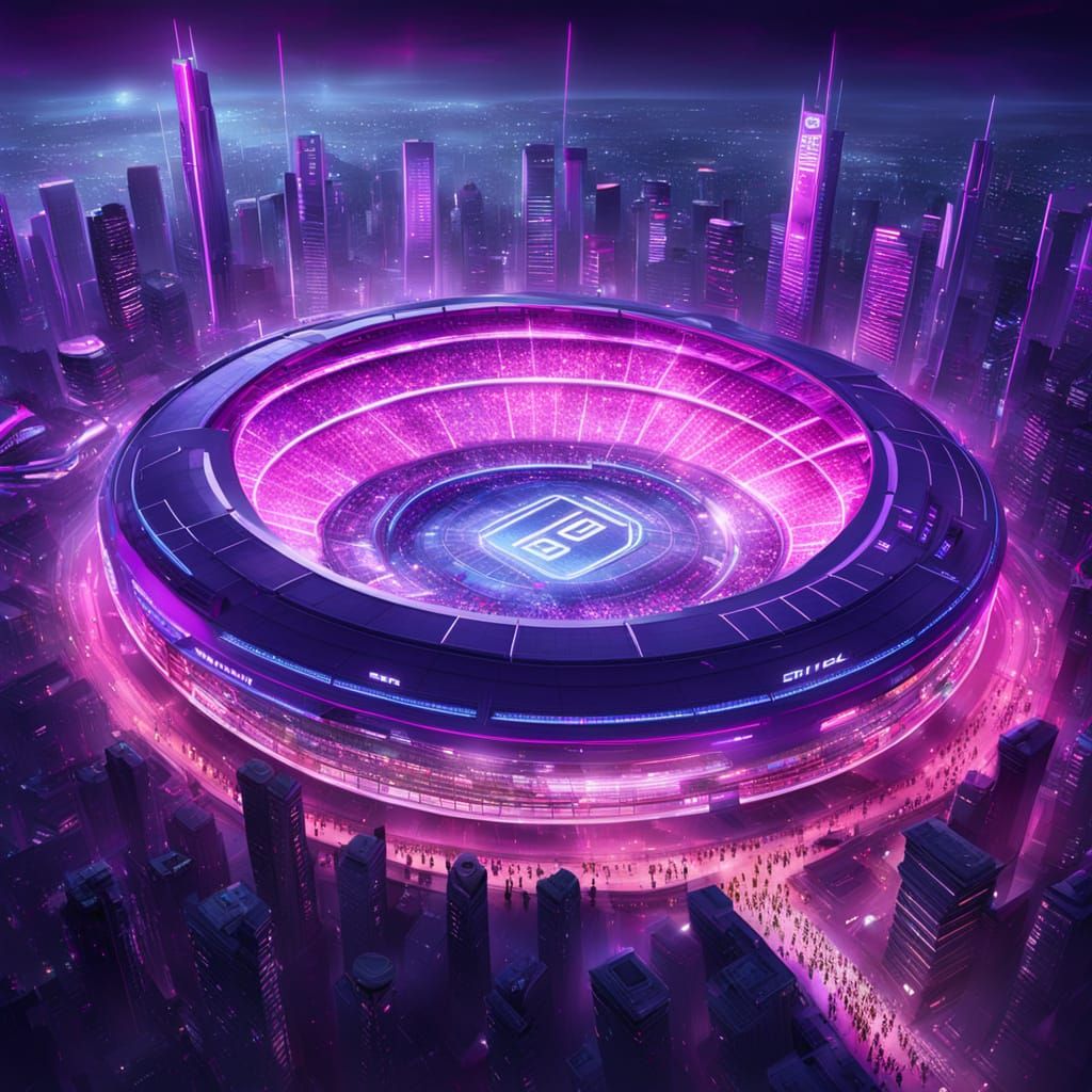 Futuristic Stadium in Vibrant Cityscape