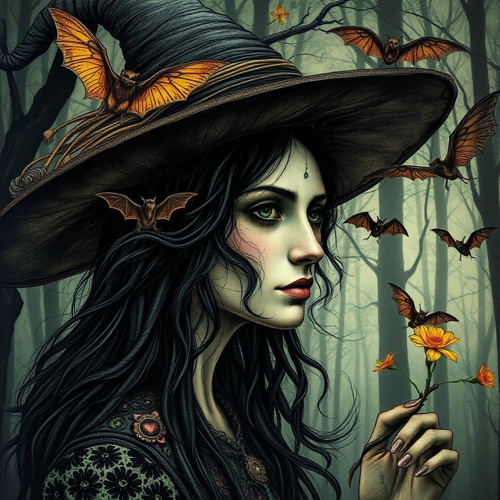 Alebrije Witch Portrait in Autumnal Forest