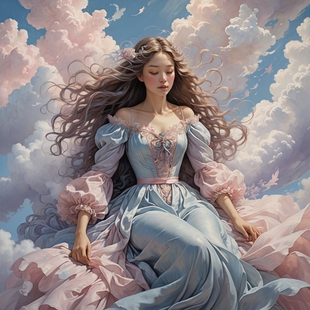 Woman in Clouds: A Pastel Fantasy Dreamscape