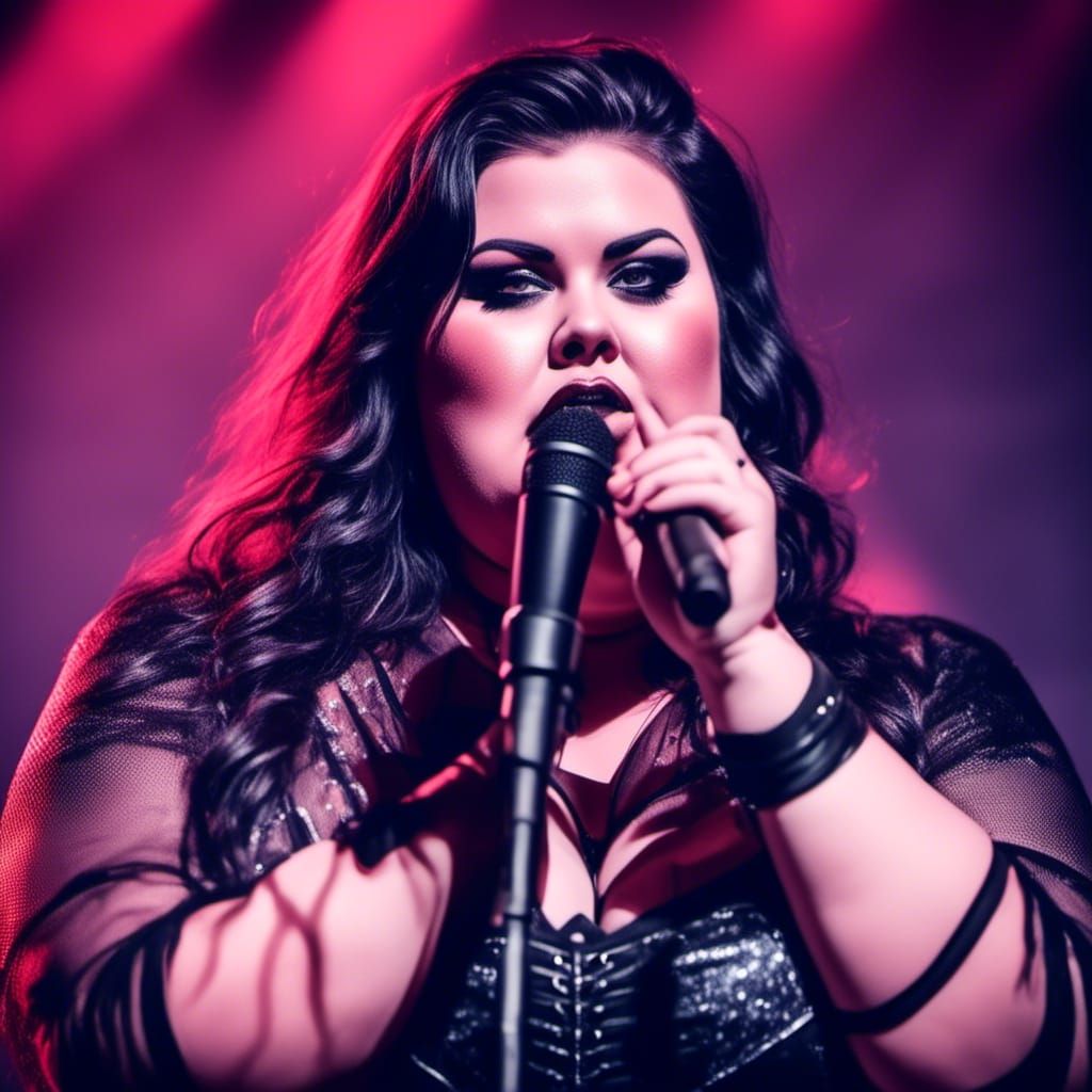 Chubby Girl Singer on Stage in Synthwave Neon