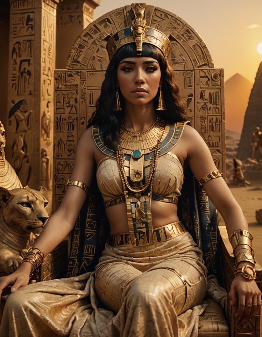 Cleopatra on Throne in Baroque Oil Painting