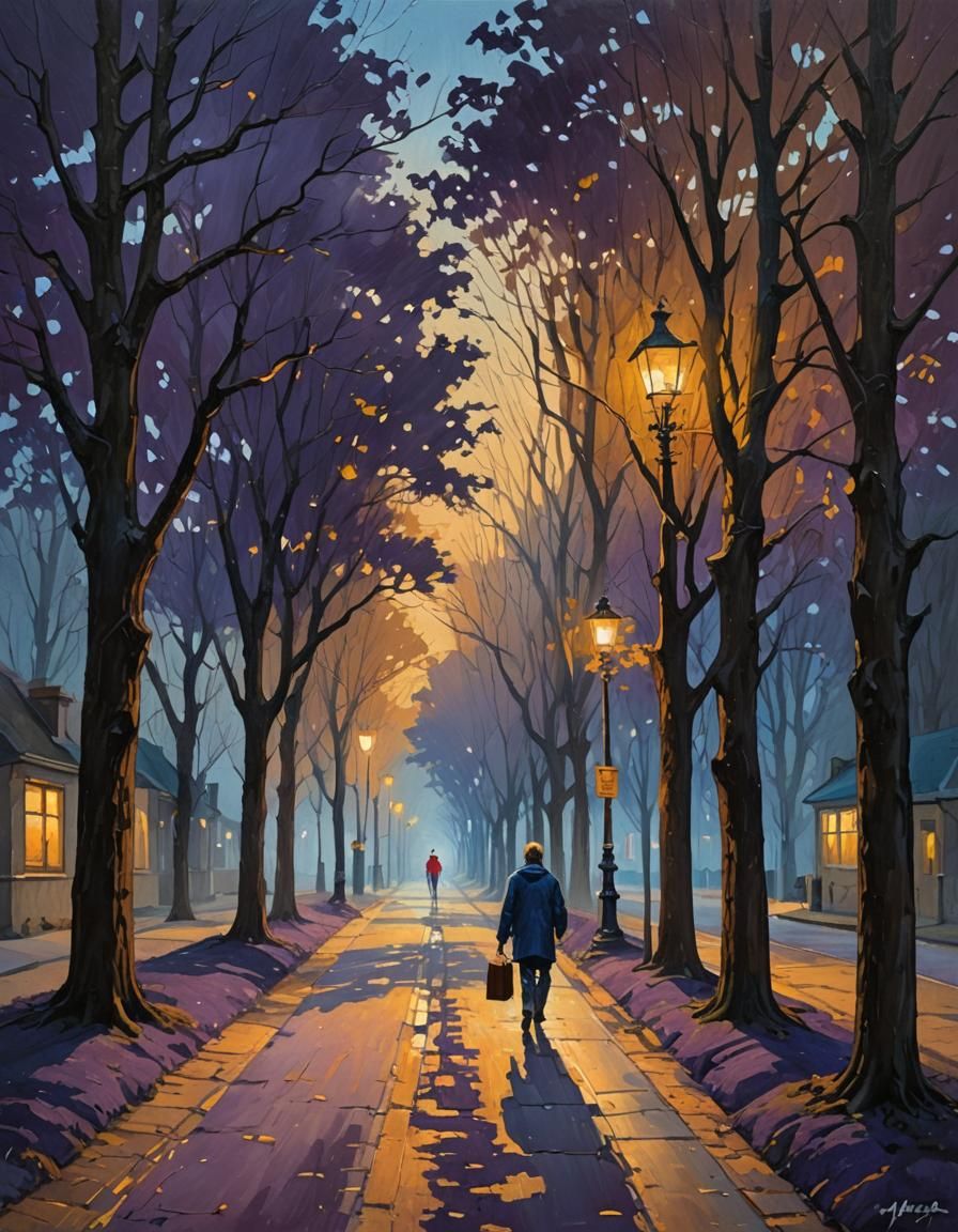 Night Footpath: Moody Nocturnal Oil Painting