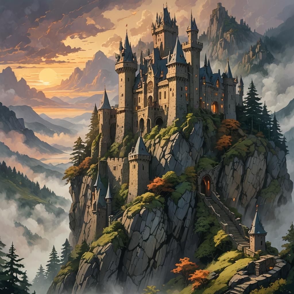Mystical Castle in Fading Sunlight: Matte Painting