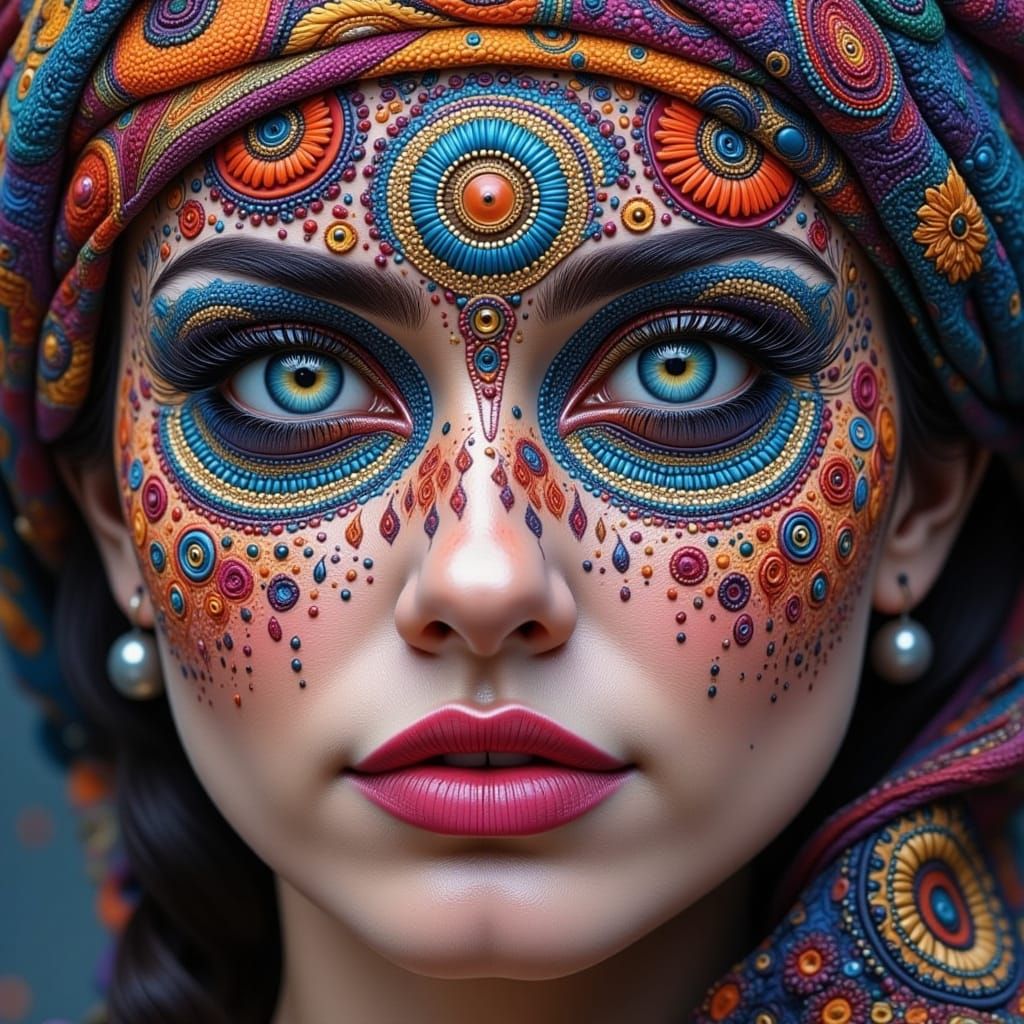 Mandala Face Portrait with Expressive Eyes
