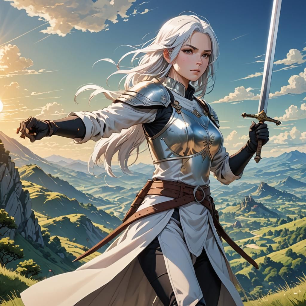 Anime Lady Adventurer with Sword in Cel-Shaded Style