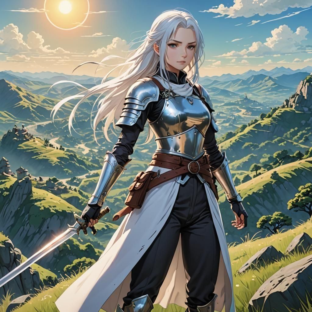 Anime Style Young Lady Adventurer on Sunny Hill