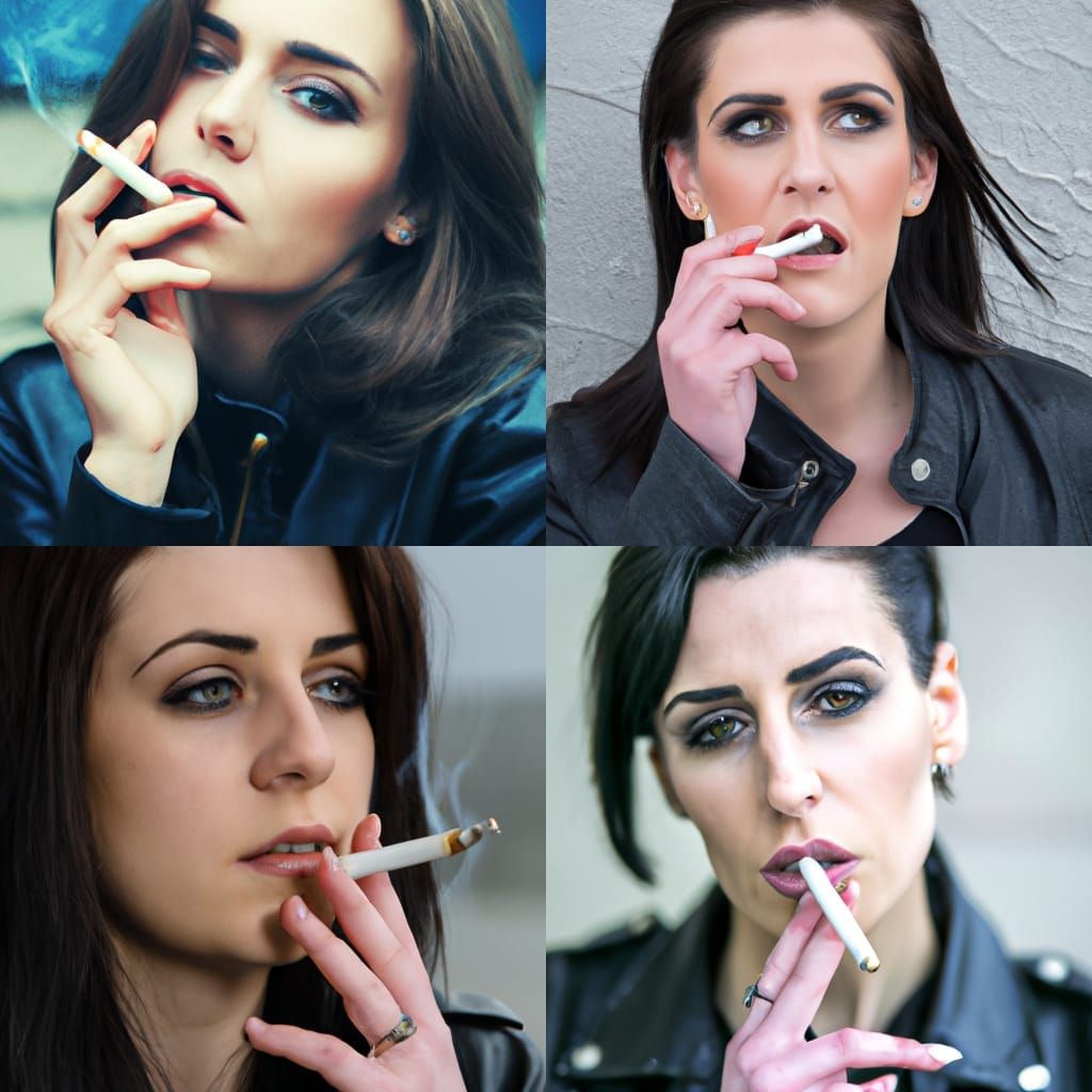 Young Woman Smoking in Leather Jacket Portrait
