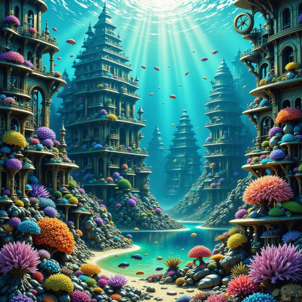 Sunken City Underwater Kingdom in Painterly Style