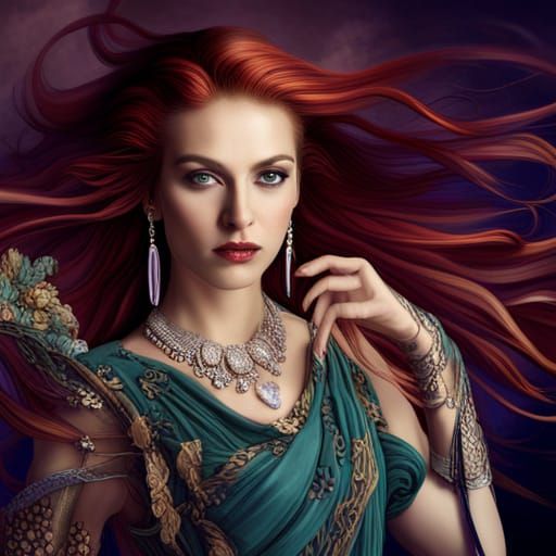 Glamorous Auburn-Haired Woman in Elegant Dress