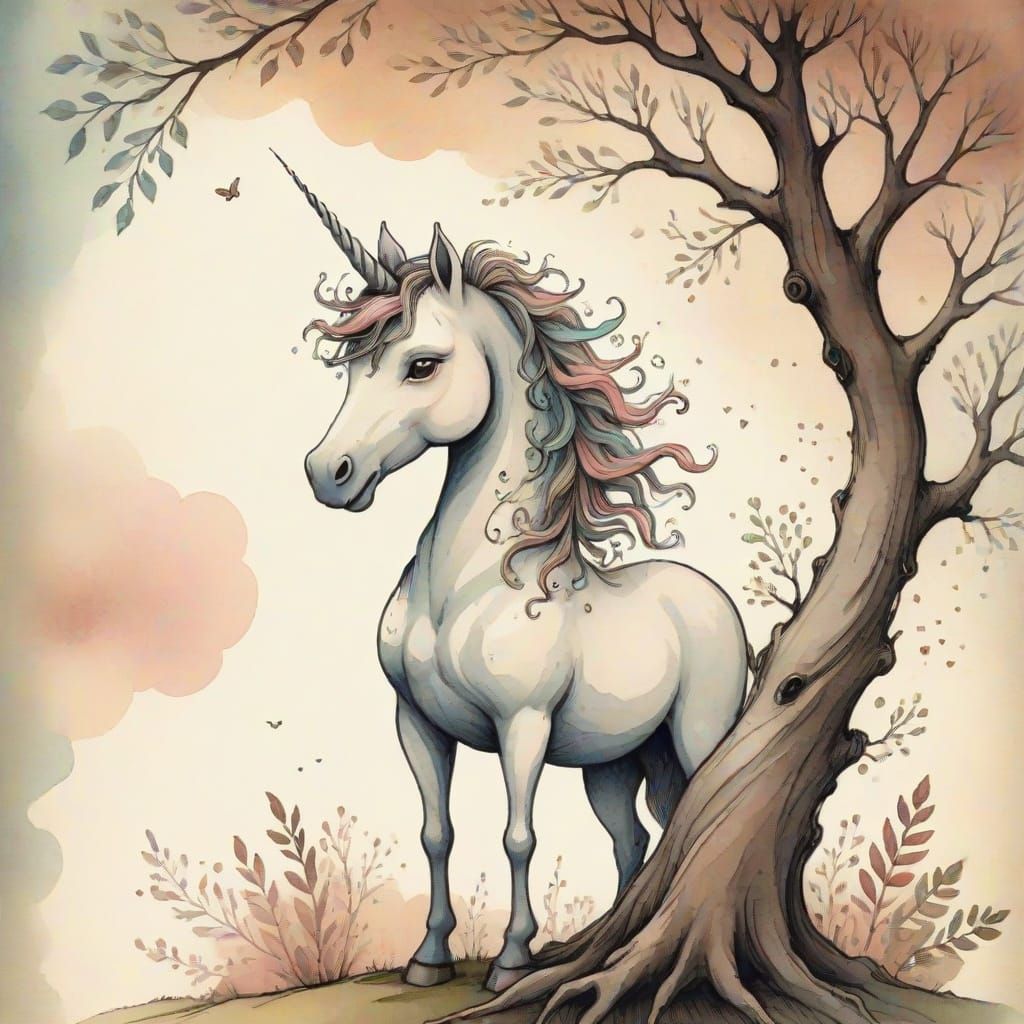 Unicorn Portrait in Shel Silverstein Style