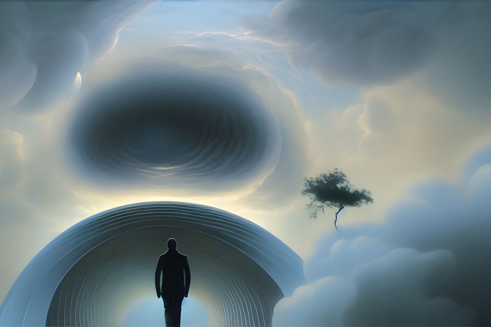 Surreal World Walkers on Metal Archway, 3D Render