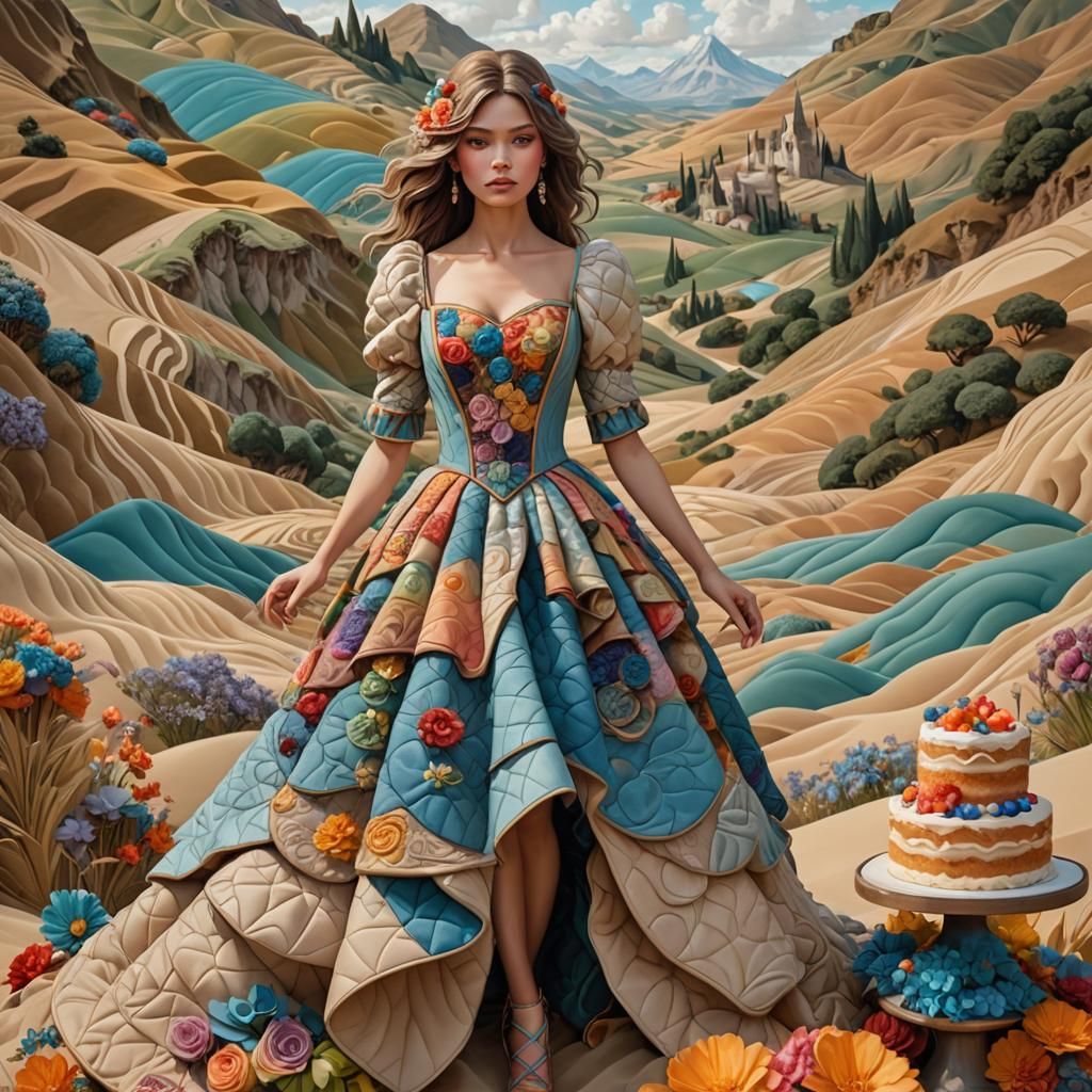 Cake Landscape with Velvet Galla Dress, 3D Render