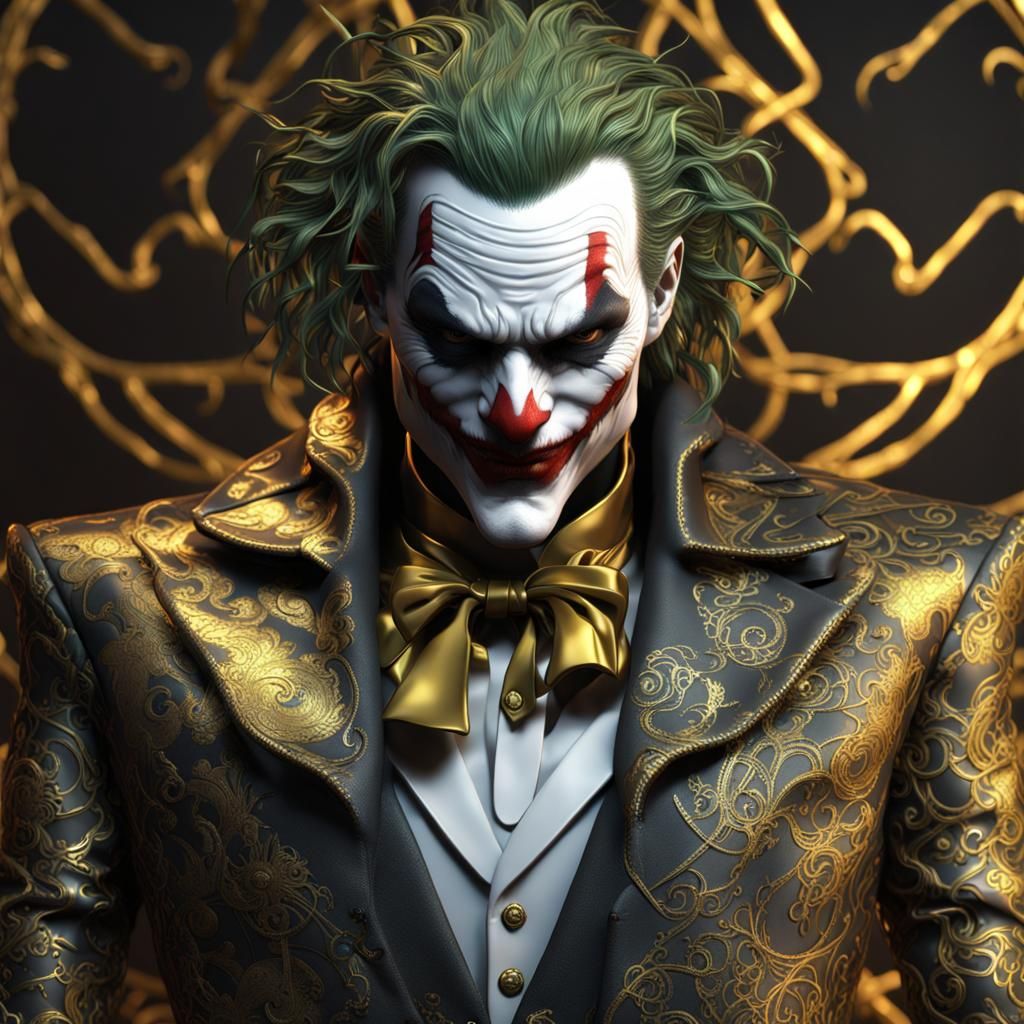 Cyberpunk Joker with Gold Filigree in Chrome Silk