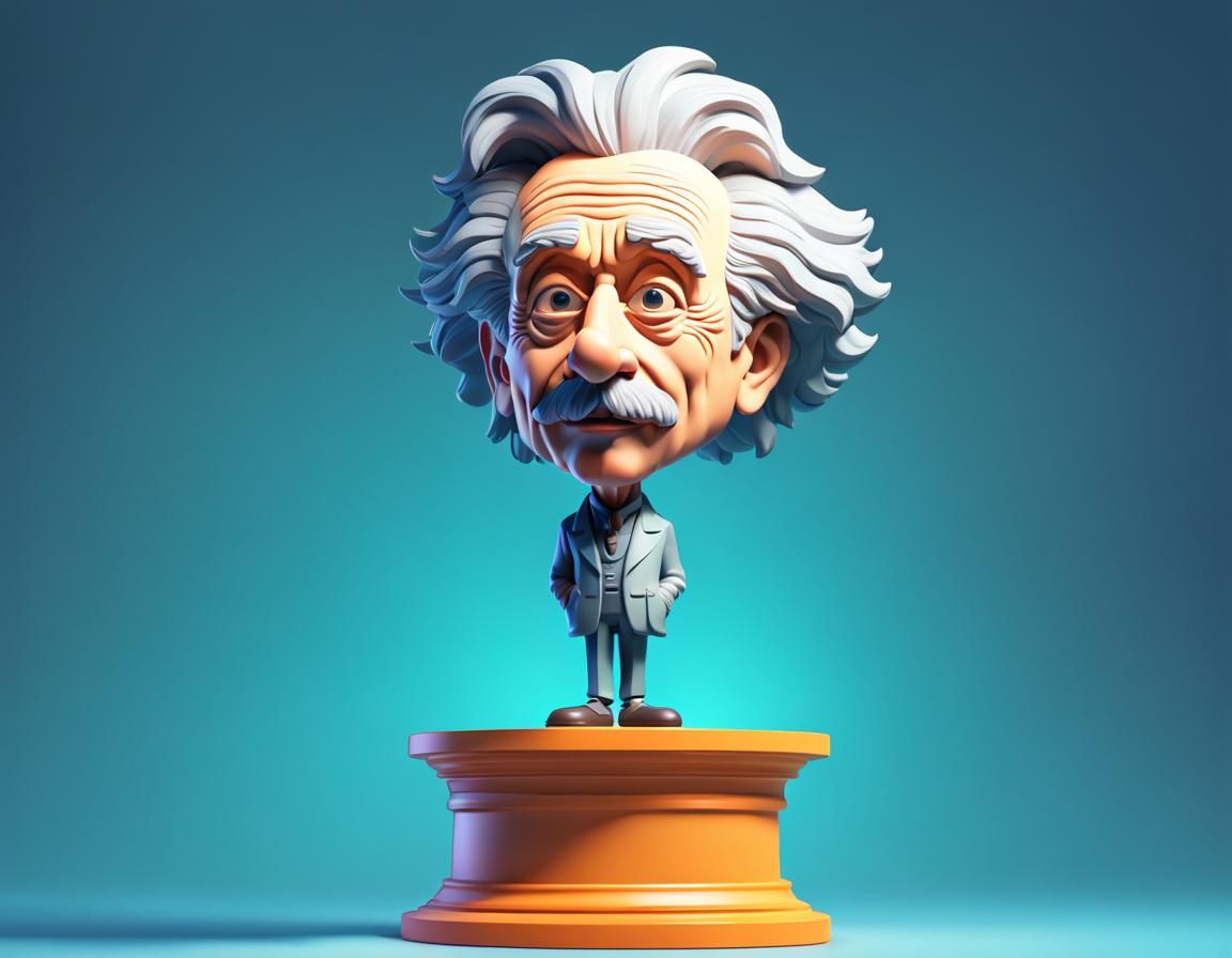 Einstein Bobblehead Toy on Plinth in 3D Style