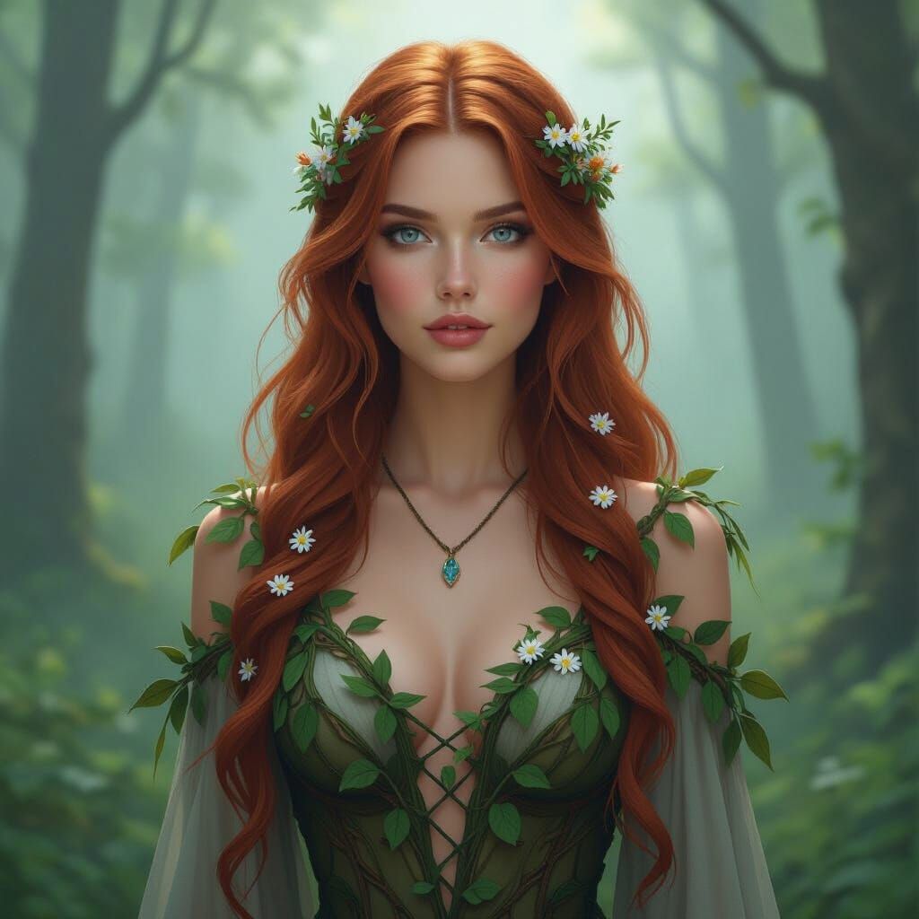 Ethereal Woman in Misty Forest, Concept Art