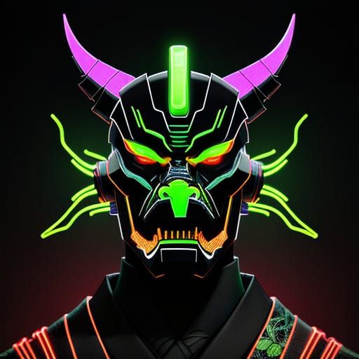 Ethereal Neon Oni Mask Glows with Cyberpunk Flair