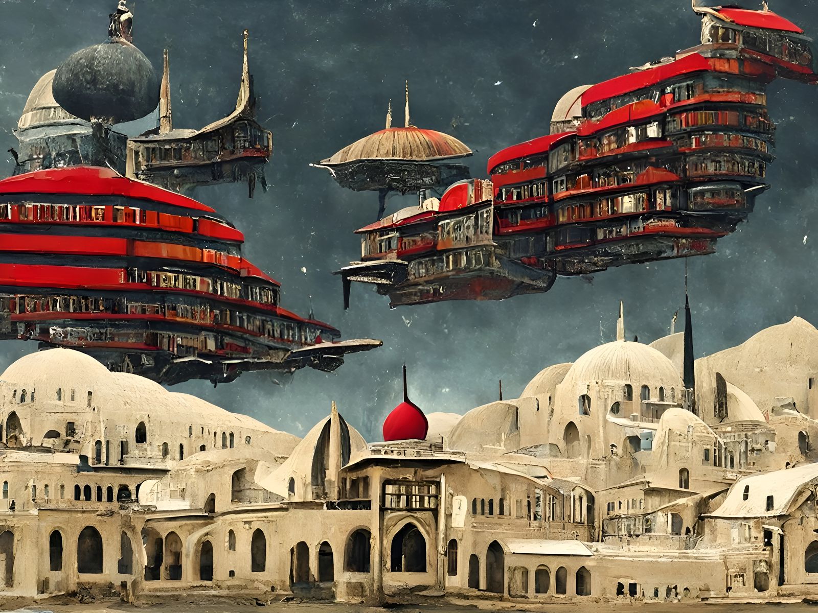 Sci-Fi City in Qajar Art Style
