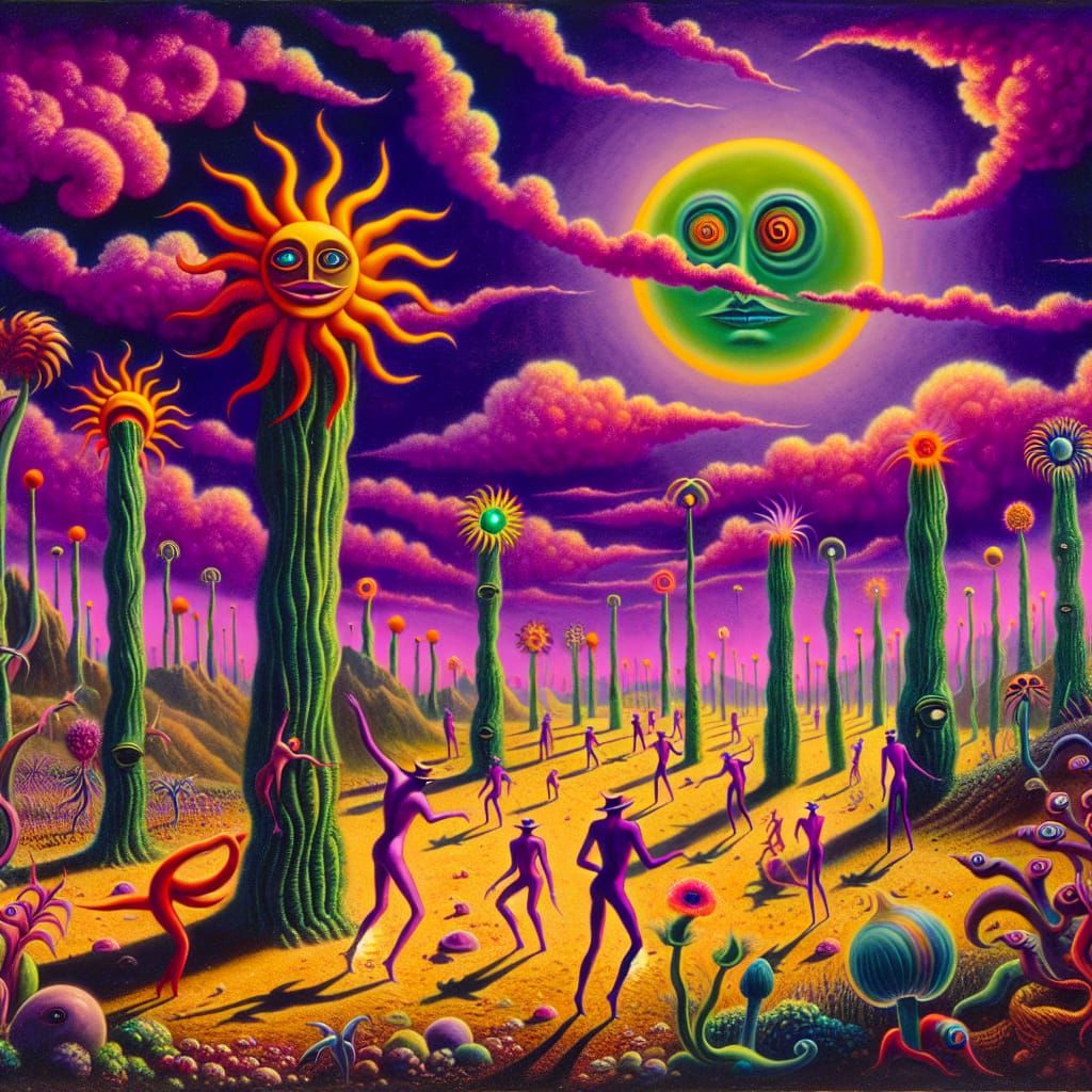 Dreamlike Desert Landscape with Dancing Figures