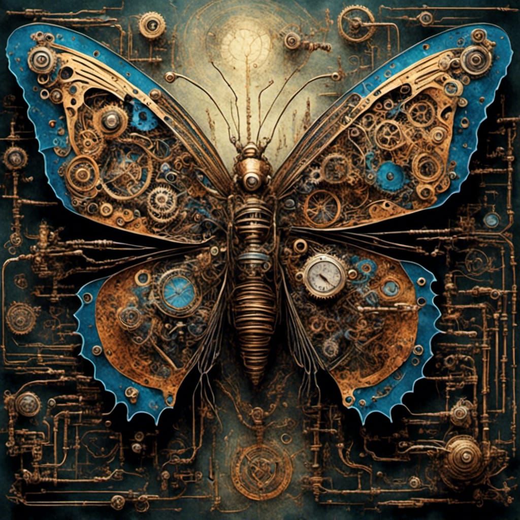 Steampunk Butterfly Circuit Diagram: Metallic Intricacy
